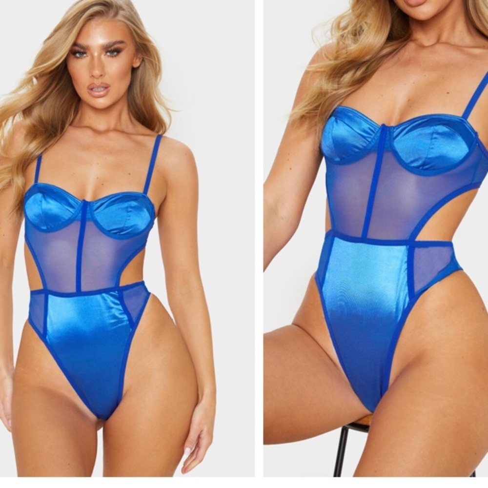 PLT Cobalt Satin Cut Out Mesh Insert Body - Picture 11 of 11